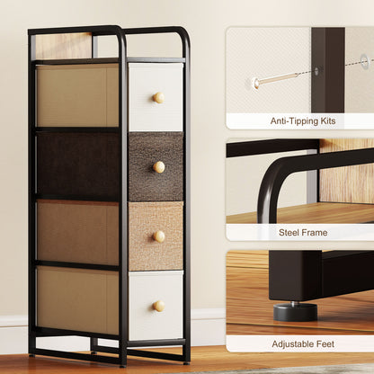 4-Drawer Storage Organiser Unit with Steel Frame, Mixed-Brown