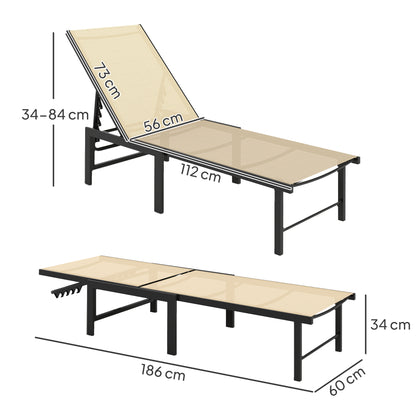 Sun Loungers Set of 2, 5-Level Reclining Sunbeds, Khaki