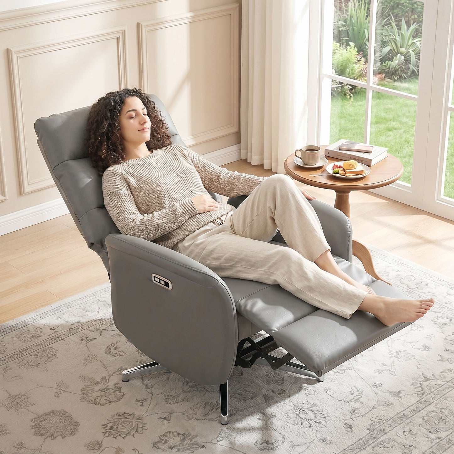 Recliner Armchair, Swivel Recliner with Type C+USB, Dark Grey