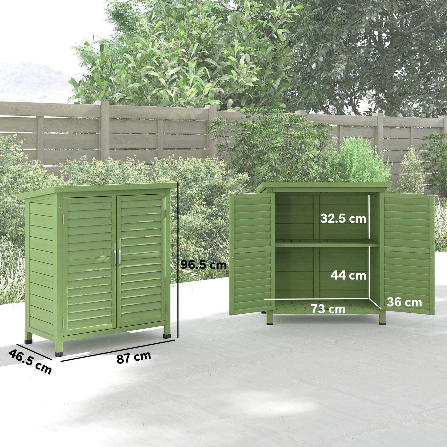 Garden Storage Shed Solid Wood Garage Organisation w/ Doors, Green