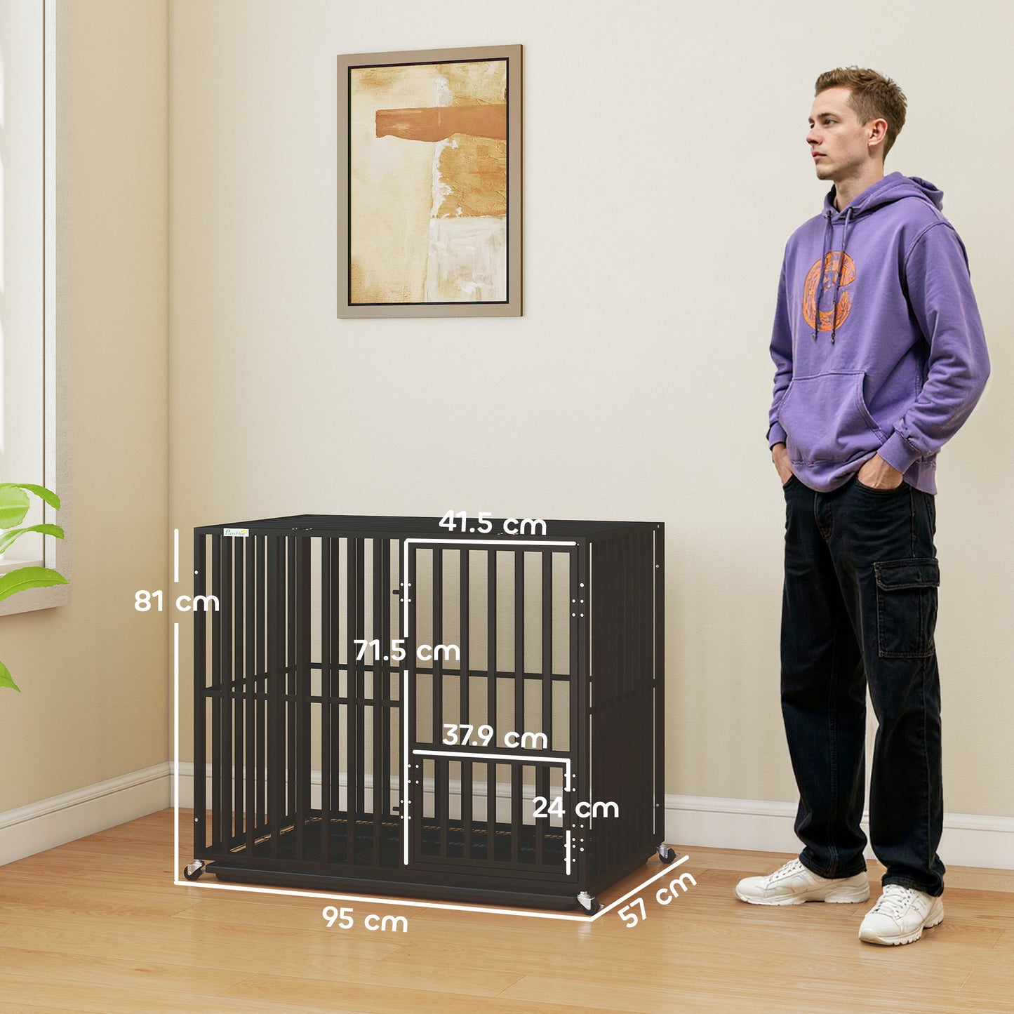 Heavy Duty Dog Crate, Dog Cage with Wheels for Small Medium Breeds