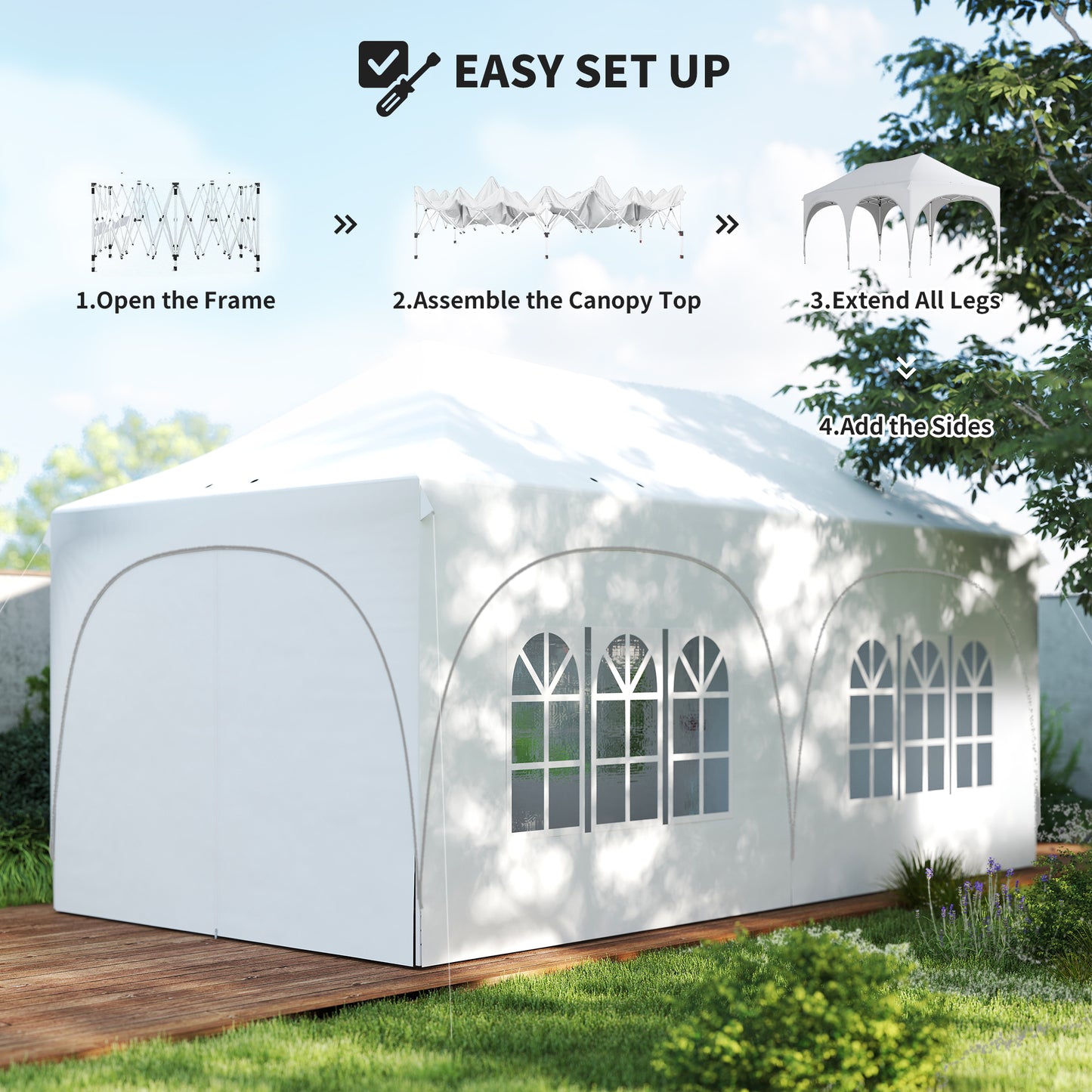 3 x 6m Pop Up Gazebo with Sides, Peak Top Garden Party Tent Marquee