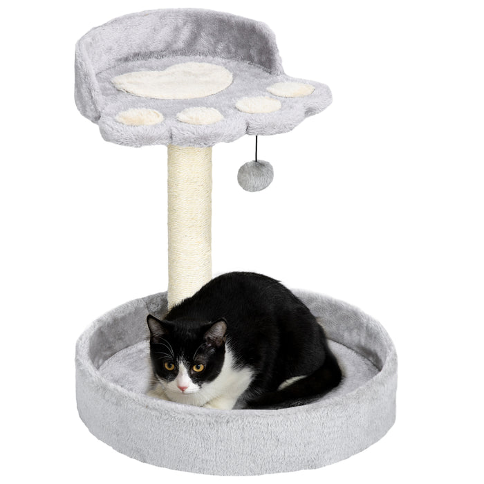 44cm Cat Tree with Sisal Cat Scratching Post, Toy Ball - Light Grey