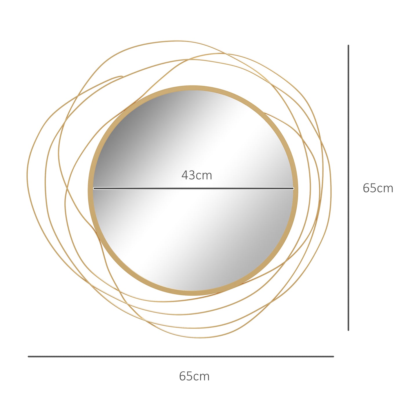 Metal Wall Art 65cm Round Mirror for Living Room Dining Room Gold Tone