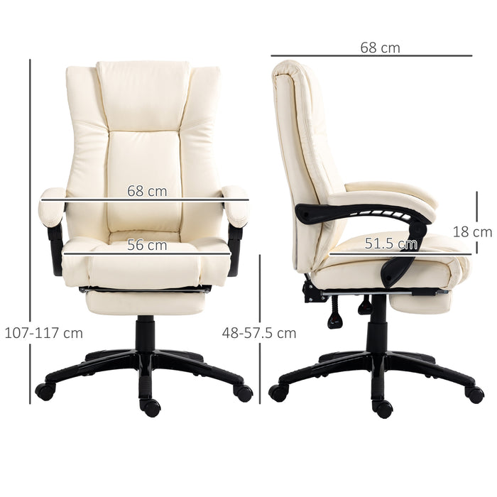 PU Leather Office Chair, Swivel Computer Chair with Footrest, Wheels, Adjustable Height, Cream White