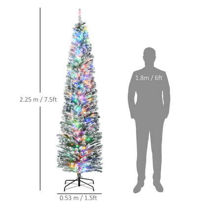 7.5' Artificial Christmas Tree with Flocked Tips, LED Lights, Decoration