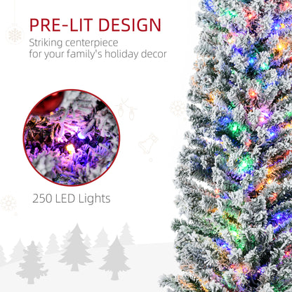 7.5' Artificial Christmas Tree with Flocked Tips, LED Lights, Decoration