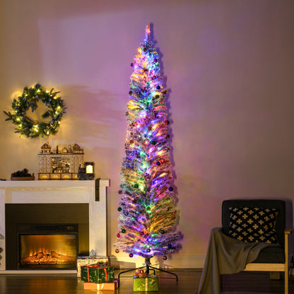 7.5' Artificial Christmas Tree with Flocked Tips, LED Lights, Decoration