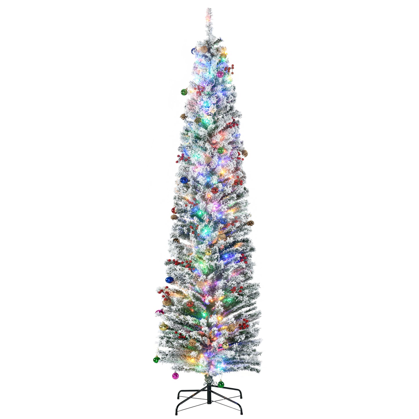 7.5' Artificial Christmas Tree with Flocked Tips, LED Lights, Decoration