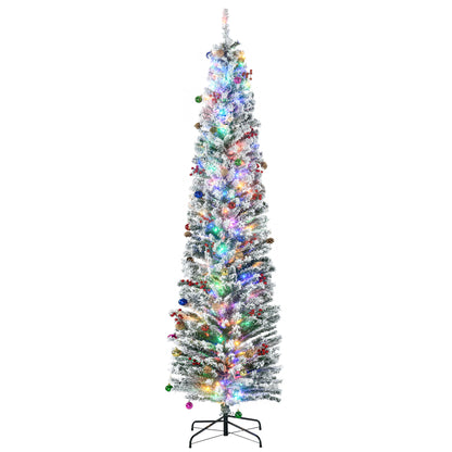 7.5' Artificial Christmas Tree with Flocked Tips, LED Lights, Decoration
