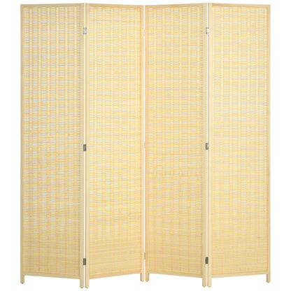 4 Panel Folding Room Divider Screen, Wall Panel Privacy Furniture, Freestanding Paravent Partition Separator for Bedroom, 180 x 180cm, Natural