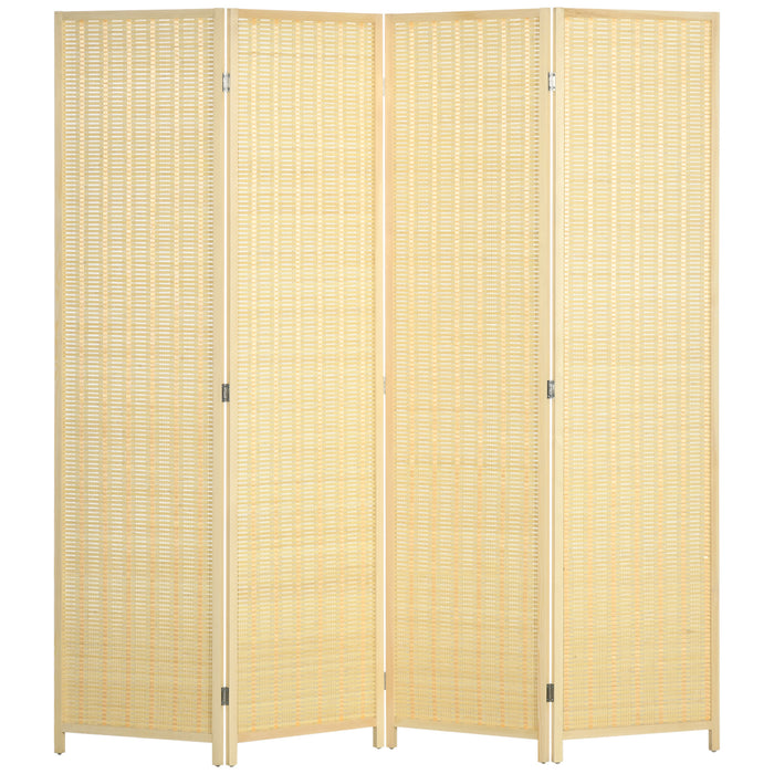 4 Panel Folding Room Divider Screen, Wall Panel Privacy Furniture, Freestanding Paravent Partition Separator for Bedroom, 180 x 180cm, Natural