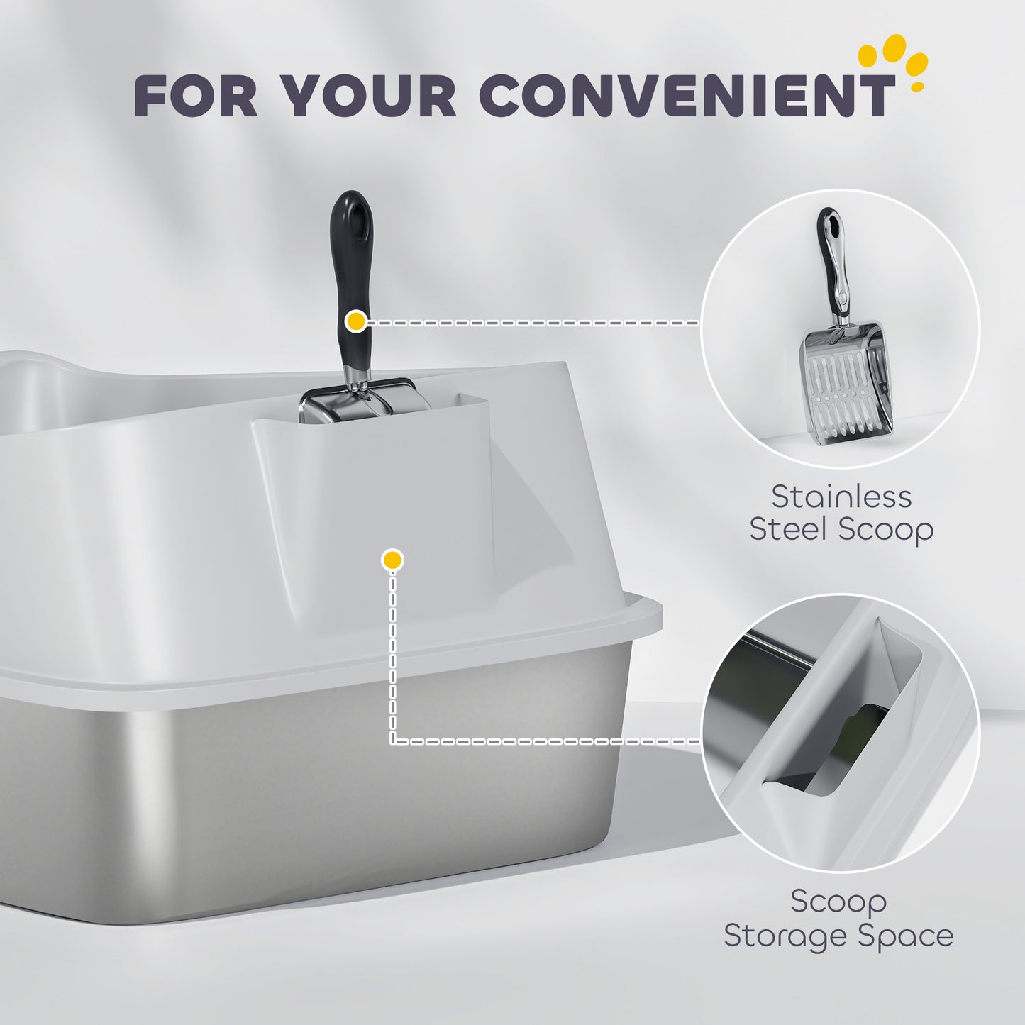 XL Stainless Steel Cat Litter Box with High Sides, 60 x 40 x 30 cm