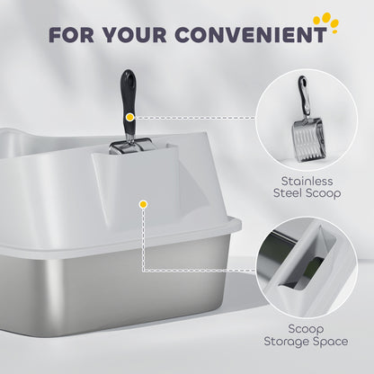 XL Stainless Steel Cat Litter Box with High Sides, 60 x 40 x 30 cm