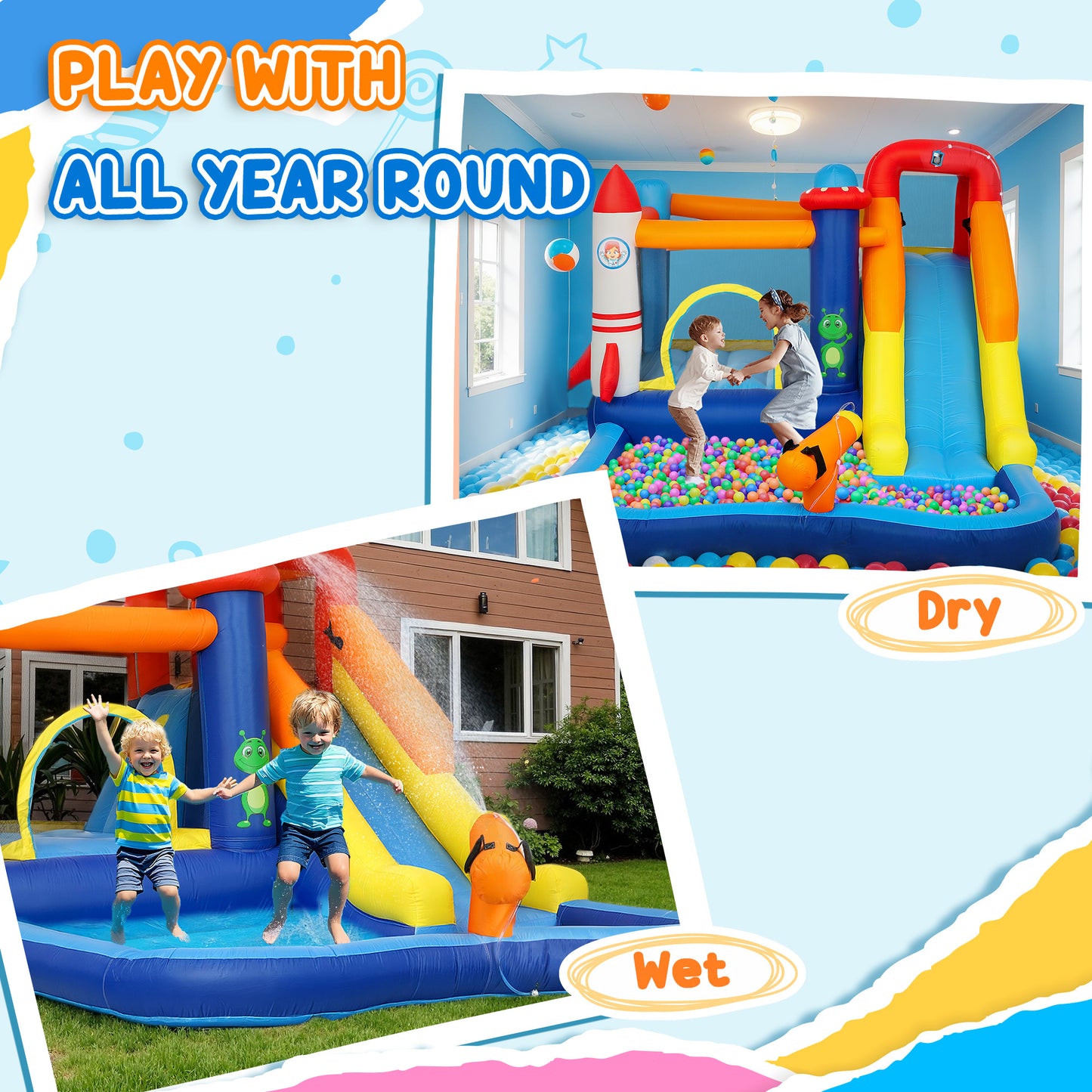 5 in 1 Bouncy Castle for Children with 550W Blower, Water Slide