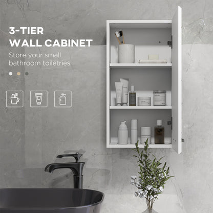 kleankin Bathroom Wall Cabinet, High Gloss Wall Mount Bathroom Storage Cabinet with Soft-Close Door, 3 Shelves, Adjustable Shelf for Hallway, Living Room, Over Toilet, 37x22.5x70 cm, White