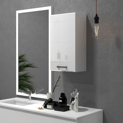 kleankin Bathroom Wall Cabinet, High Gloss Wall Mount Bathroom Storage Cabinet with Soft-Close Door, 3 Shelves, Adjustable Shelf for Hallway, Living Room, Over Toilet, 37x22.5x70 cm, White