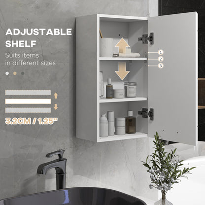 kleankin Bathroom Wall Cabinet, High Gloss Wall Mount Bathroom Storage Cabinet with Soft-Close Door, 3 Shelves, Adjustable Shelf for Hallway, Living Room, Over Toilet, 37x22.5x70 cm, White