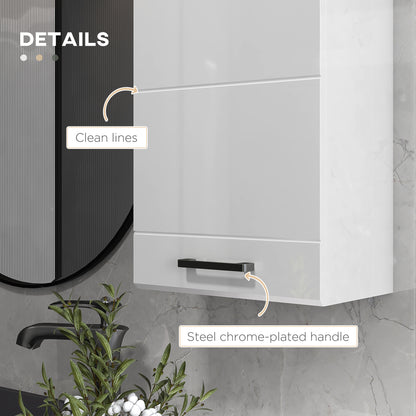 kleankin Bathroom Wall Cabinet, High Gloss Wall Mount Bathroom Storage Cabinet with Soft-Close Door, 3 Shelves, Adjustable Shelf for Hallway, Living Room, Over Toilet, 37x22.5x70 cm, White