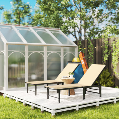 Sun Loungers Set of 2, 5-Level Reclining Sunbeds, Khaki