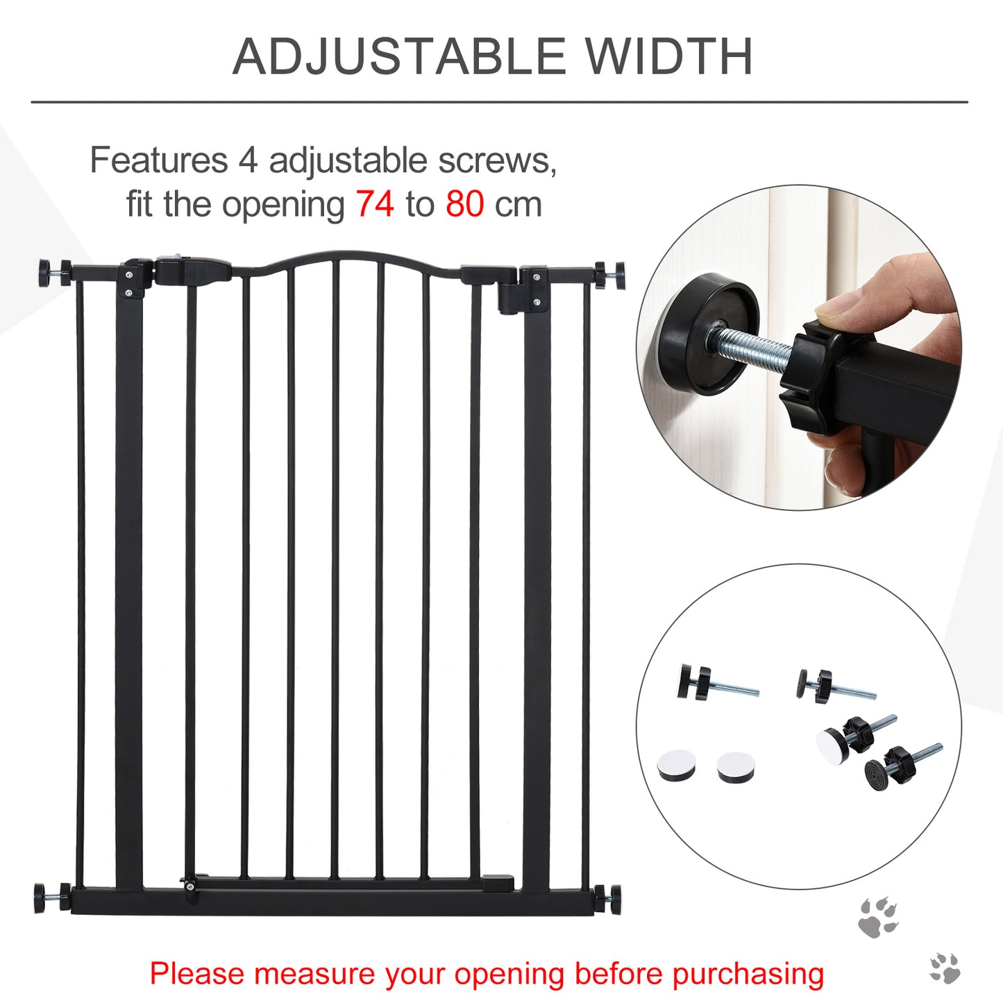 Dog Gate Pressure Fit Pet Tall Stairs Gate Safety Barrier Auto Close, 94cm Extra Tall, 74-80cm Wide, with Double Locking, Black