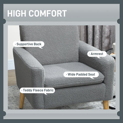 Modern Accent Chair with Wood Legs, Wide Seat, Teddy Armchair, Grey