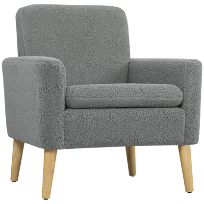 Modern Accent Chair with Wood Legs, Wide Seat, Teddy Armchair, Grey
