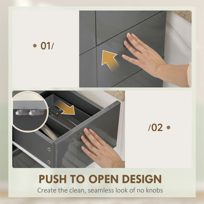 Kitchen Cupboard Storage Cabinet Push Open Doors and Drawers, Grey