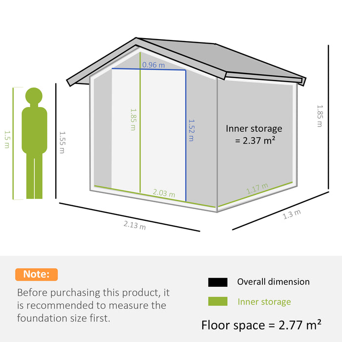 Lockable Garden Shed Large Patio Roofed Tool Metal Storage Building Foundation Sheds Box Outdoor Furniture, 7ft x 4ft, Grey