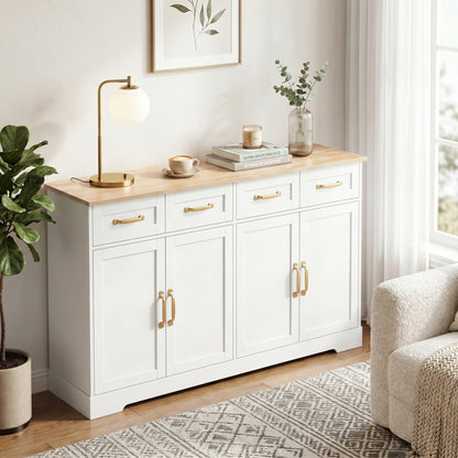 Sideboard with 4 Drawers, 4 Doors and 2 Adjustable Shelves, White
