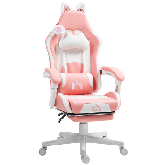 Gaming Chair with Footrest, Reclining Computer Chair, Pink