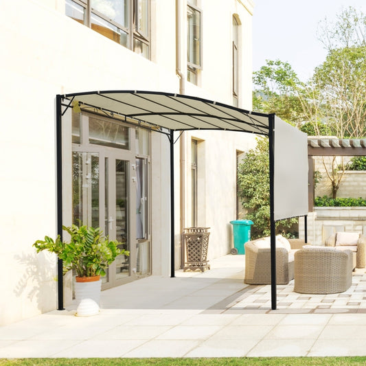 Outsunny 3 x 2.5m Patio Metal Gazebo Door Window Awning Wall Mount Canopy Outdoor Sunshade with Extended Shelter Cream White