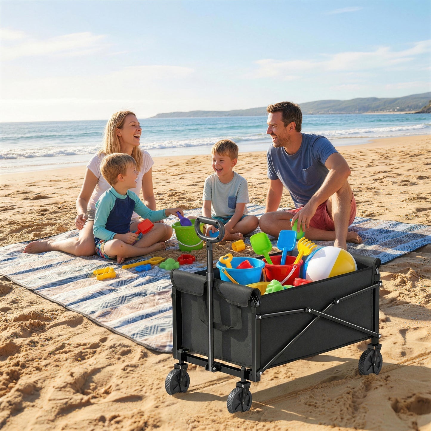 81L Festival Trolley on Wheels, Garden Folding Trolley Cart, Black