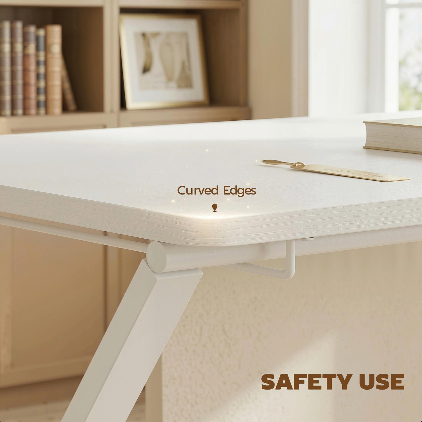 Folding Desk with 2-Tier Shelf for Home Office, White