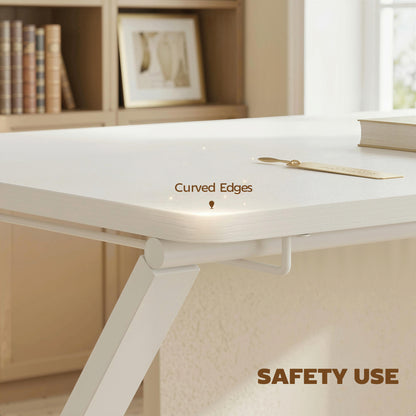 Folding Desk with 2-Tier Shelf for Home Office, White