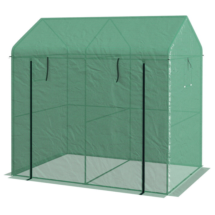 Greenhouse, Walk-in Garden Grow House with Roll-up Door and Mesh Windows, 200 x 140 x 200cm, Green