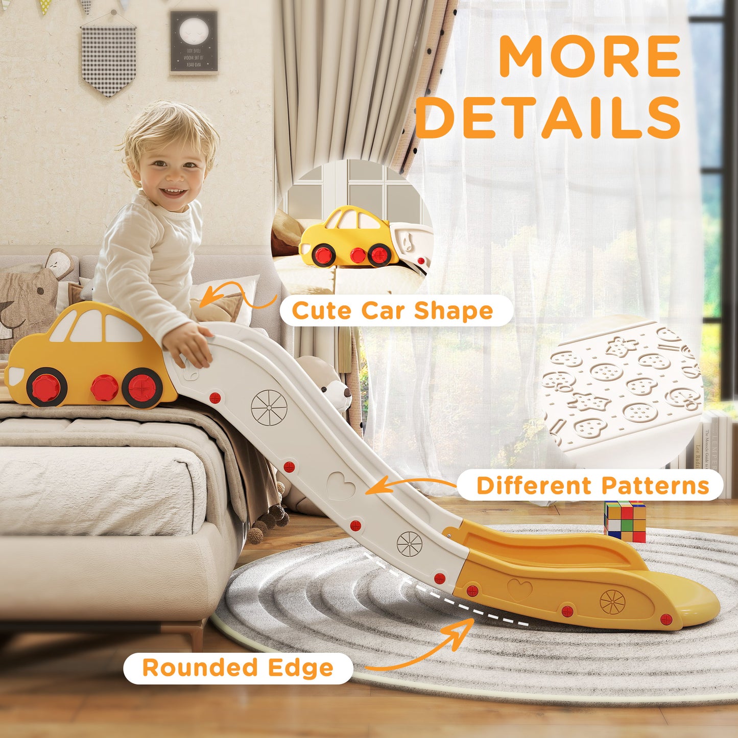 Kids Slide for Bed, Sofa, Easy to Assemble, Yellow
