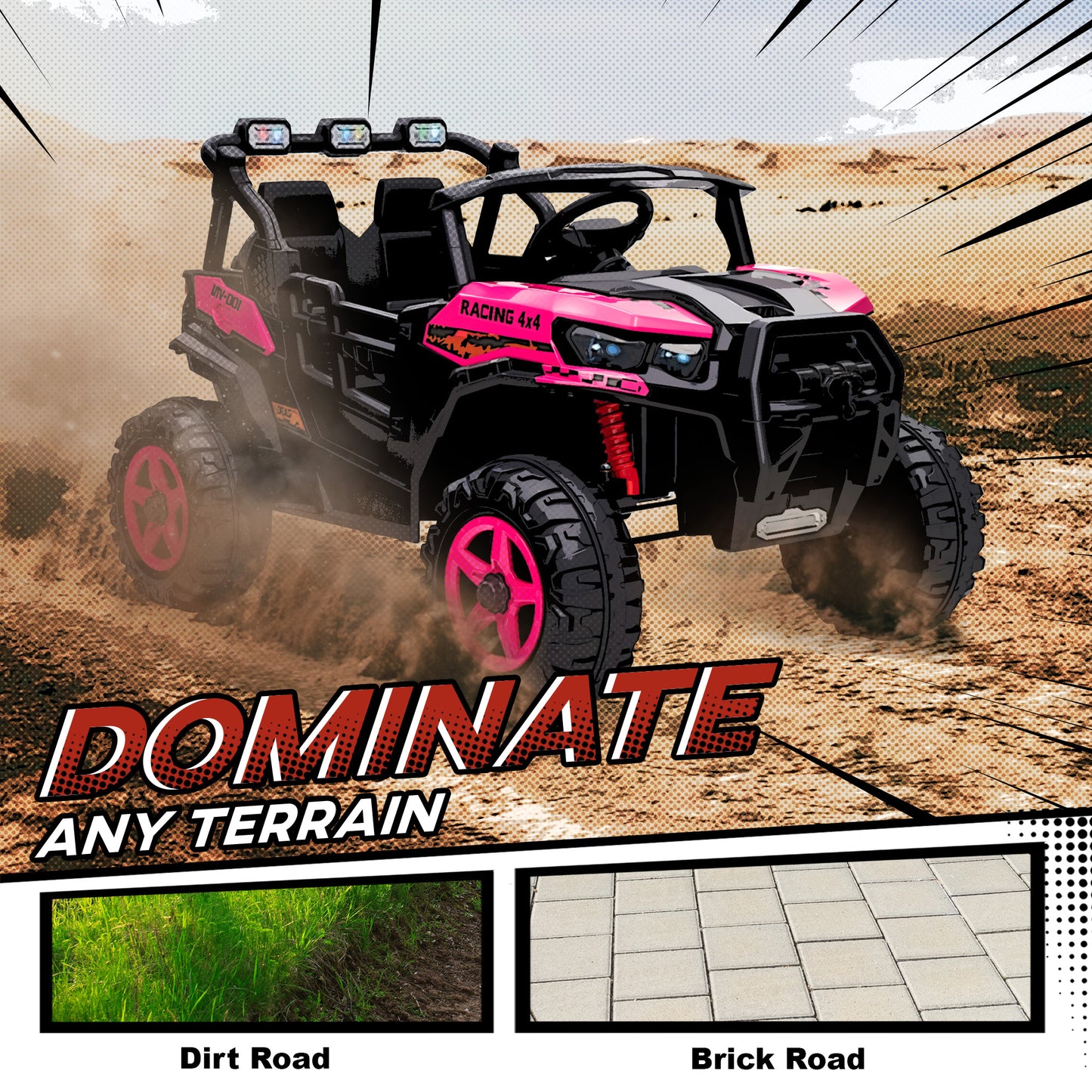24V Electric Ride on Car, 2-Seater Kids Electric Truck, Pink