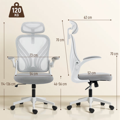 Ergonomic Office Chair, Computer Chair with Foldable Backrest, Grey