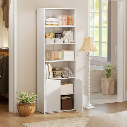 2 Door 4 Shelves Bookcase Wooden Storage Cabinet Display Unit White