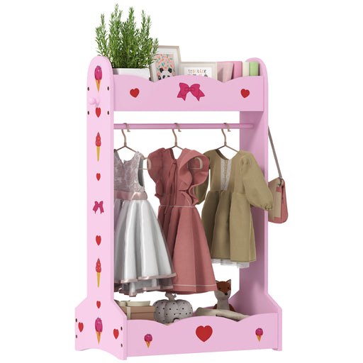 Kids Clothes Rail w/ Storage Shelves for Bedroom, Nursery, Hot Pink