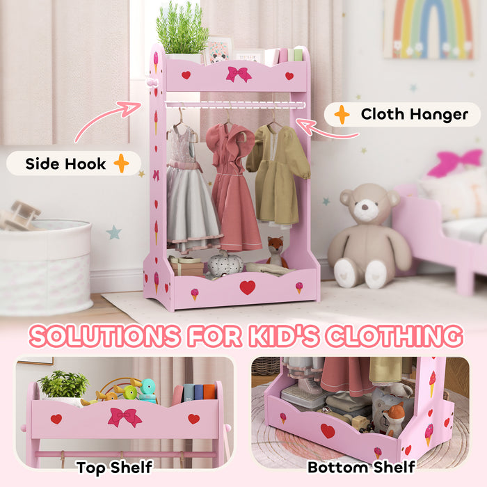 Kids Clothes Rail w/ Storage Shelves for Bedroom, Nursery, Hot Pink