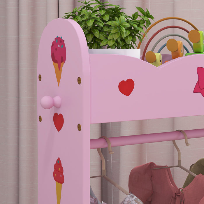 Kids Clothes Rail w/ Storage Shelves for Bedroom, Nursery, Hot Pink