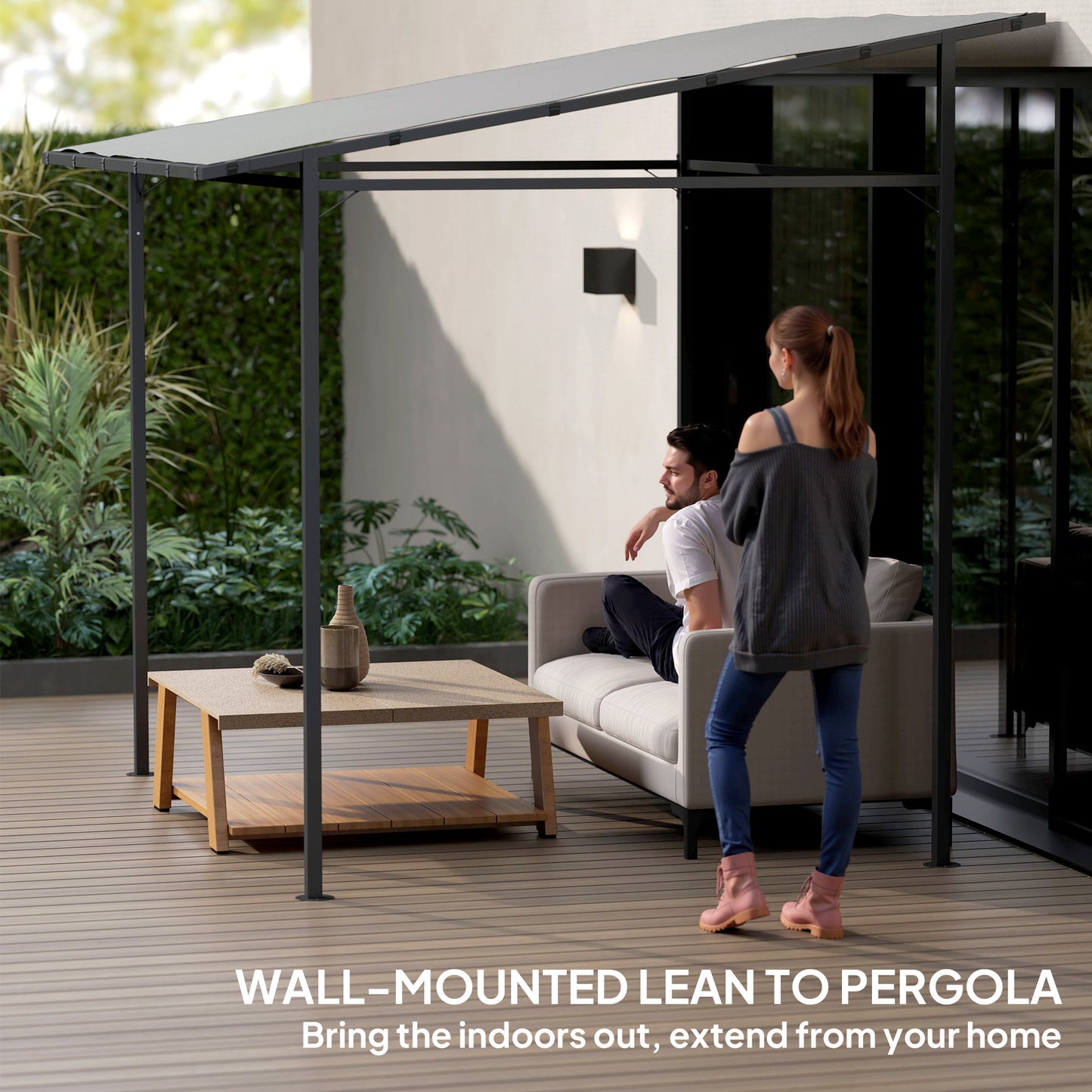 2.4 x 2.4 m Wall Mounted Pergola Gazebo, UPF30+, Light Grey