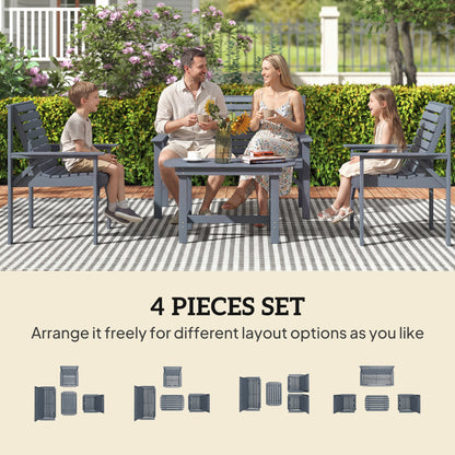 4 Seater Garden Furniture Sofa Set with Curved Seat, Grey