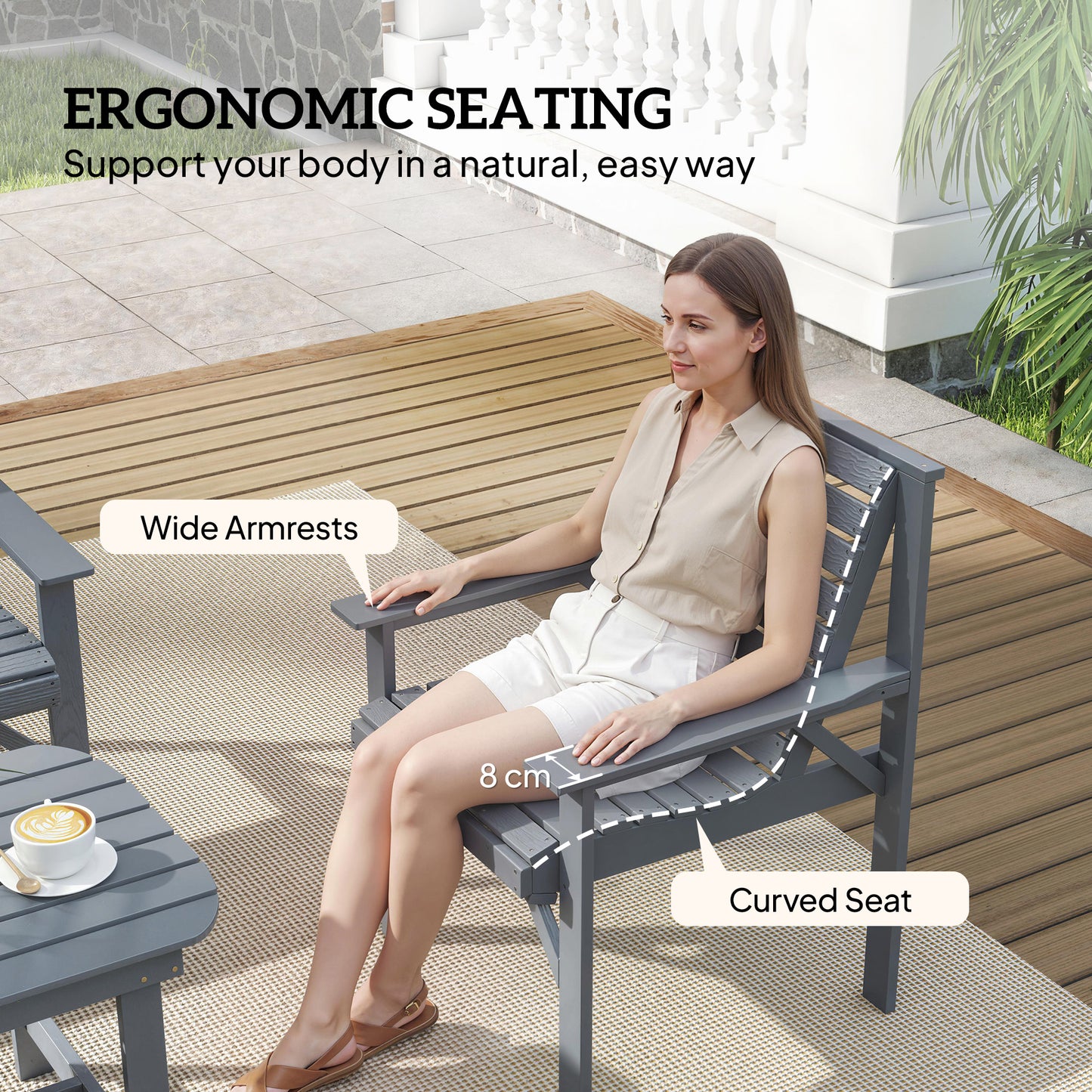 4 Seater Garden Furniture Sofa Set with Curved Seat, Grey