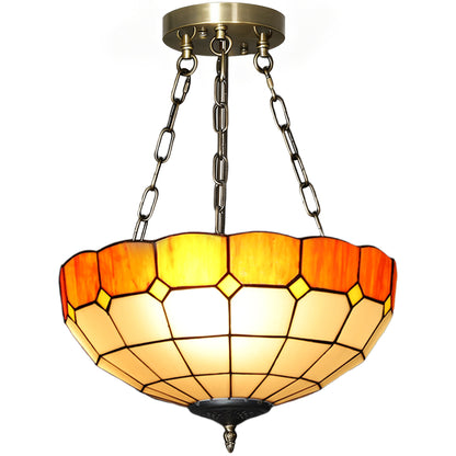 Tiffany Style Ceiling Light, Vintage Chandelier with 3 E27 Sockets