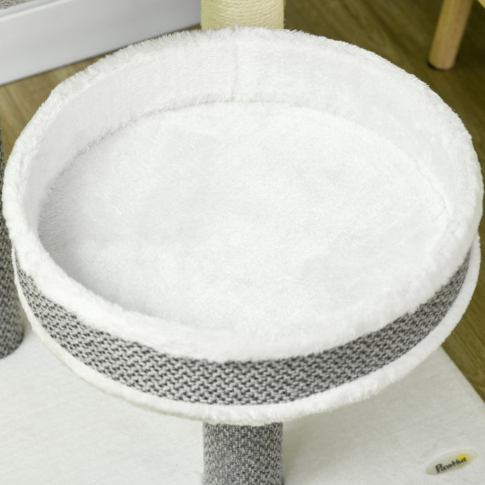 Cat Tree for Indoor Cats with Scratching Post, Bed, Tunnel, Toy Ball, 48 x 48 x 73 cm, White