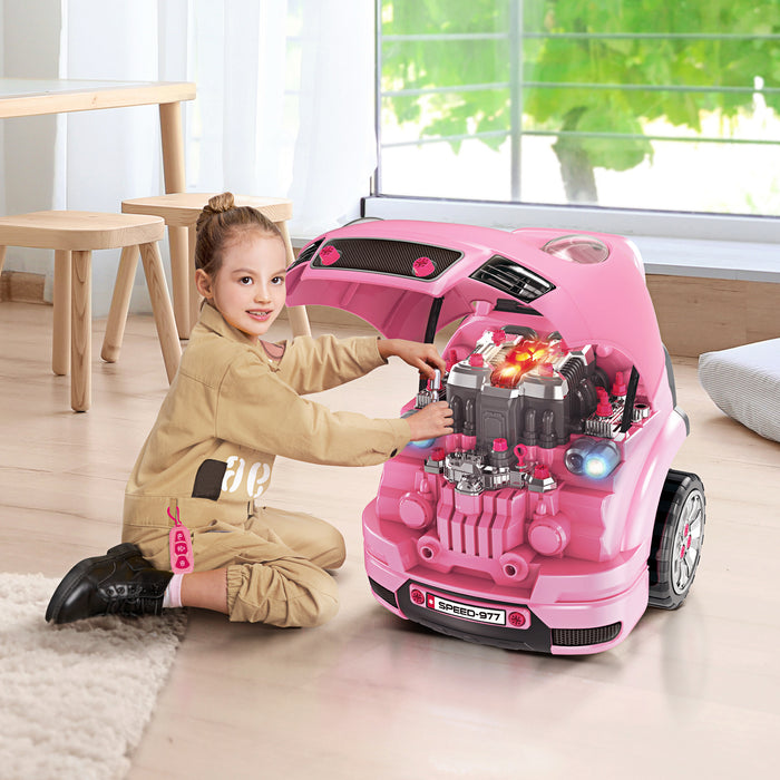 Kids Truck Engine Toy Set, with Horn, Light, Car Key, for Ages 3-5 Years - Pink