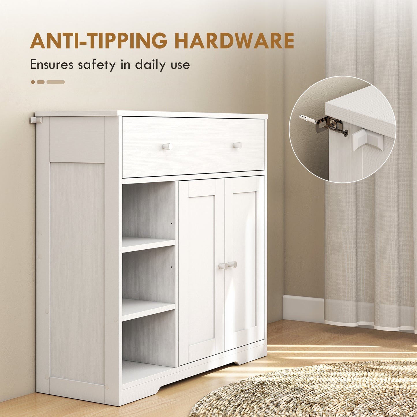 Bathroom Floor Cabinet, Bathroom Cabinet with Drawer and Door, White